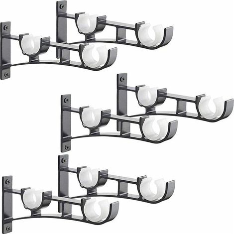 6pièces tringle à rideau en métal robuste, support de tringle à rideau, double support de tringle à rideau, support de tringle à rideau en aluminium, support de tringle à rideau noir - RWAccessoires r (1/5)
