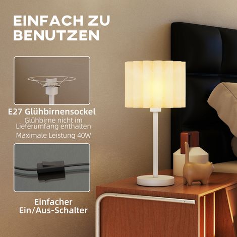 Lampe de table rétro, lampe de chevet, abat-jour en plastique, interrupteur à bouton, blanc (1/4)