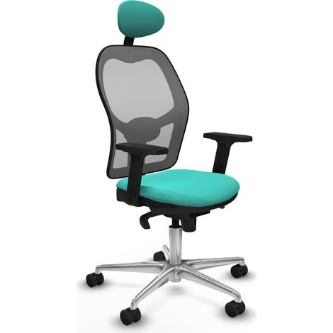 Jorquera sincro malla gris similpiel turquesa brazos 2D base aluminio cabecero fijo ruedas 65mm nailon (1/5)