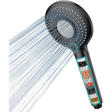 Handbrause mit 15-Schicht-Filter, Hochdruck, 3 Strahlarten, Wassersparend, Schwarz (1/5)