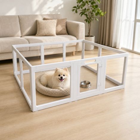 Clear Acrylic Dog Playpen Indoor, Transparent Fence for Puppy Rabbit and Cat, Easy Assemble Plastic Playard 10 Panels White+Acrylic (1/5)