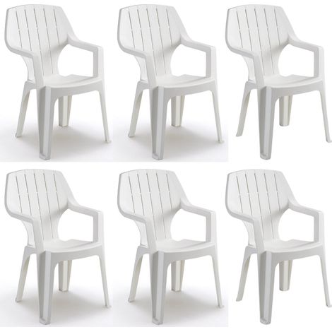 Sedia da Giardino in Plastica Impilabile Alta, 6 pezzi - Bianco (1/4)