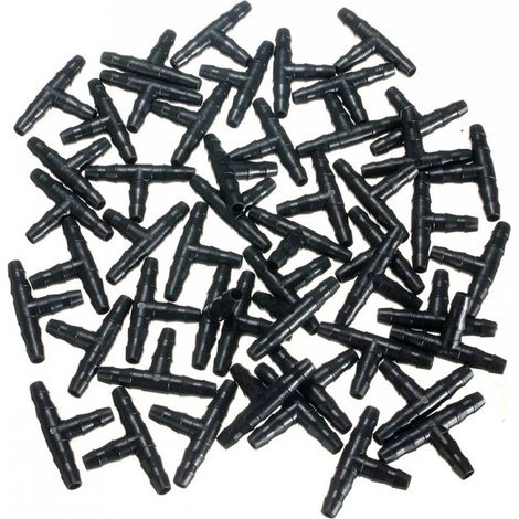 Raccord En T - 4 mm / 7 mm - Pour Tuyau D'arrosage PVC - Jardinage Et Irrigation Agricole - 100 Pièces