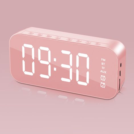 Reloj despertador digital multifuncional con altavoz Bluetooth, radio, superficie de espejo y puerto USB, ideal para el hogar y la oficina. (1/5)