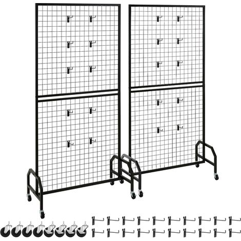 Panneau de Grille Mural, 2 Pièces 898x1798 mm, Présentoir Mobile avec Roulettes et 10 Crochets, Acier Carbone Noir pour Expositions, Décoration, Rangement (1/5)