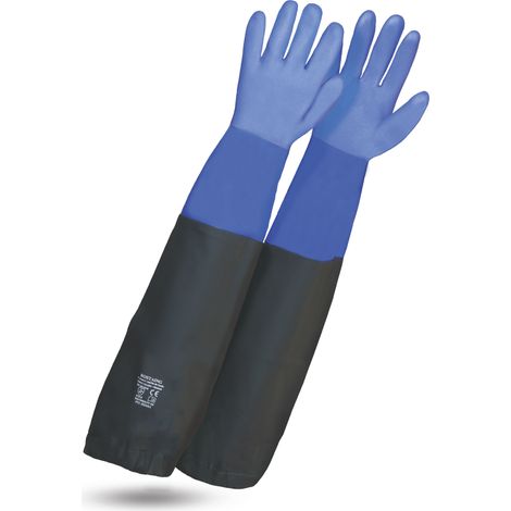 Gant de protection étanche long – 60 cm – PVC – Résistant à l'abrasion – Pour chantiers humides et assainissement – Rostaing
