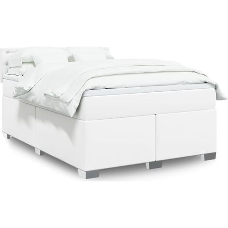 Sommier à lattes de lit avec matelas Blanc 140x190cm Similicuir vidaXL (1/5)