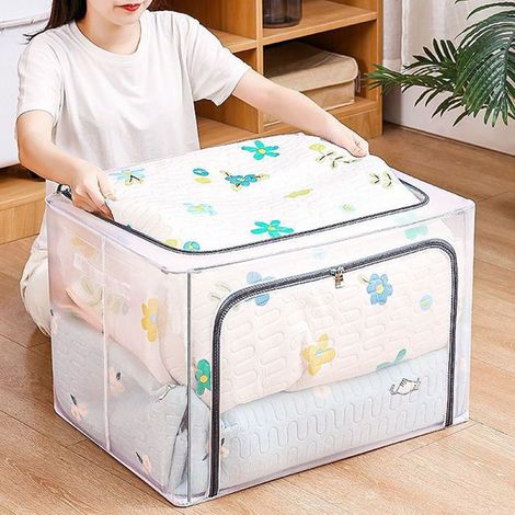 HOXILEELEOBoîte de rangement en PVC 40 30 20cm, Boîte de rangement organisateur pliable Sac ménage, pour organiser un pantalon, gris(24L) (1/5)