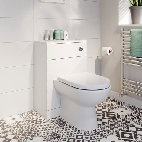 Modern Bathroom Toilet Concealed Cistern Unit 500mm WC White Soft Close Seat