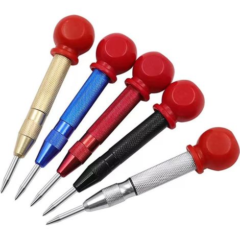 5-Piece 5" Automatic Center Punch Set - Adjustable Spring Loaded Center Punch for Wood, Metal, Plastic with Cushioned Cap and Adjustable Impact (1/5)
