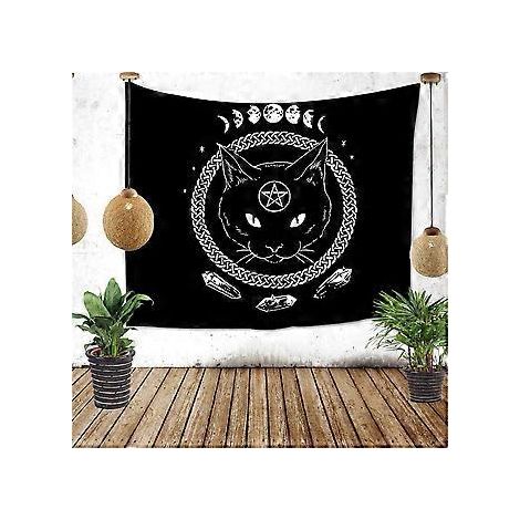 Wandteppich mit schwarzer Katze, geheimnisvoller Wahrsageteppich, Wandbehang, Hexen-Heimdekoration für Schlafzimmer und Wohnzimmer (Katze, M - 150 x 130 cm)