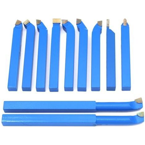 Set di 11 utensili per tornitura e fresatura, fresa da saldare in carburo cementato 8 x 8 mm, alesaggio brasato, per torni CNC e lavorazione dei metalli. (1/4)