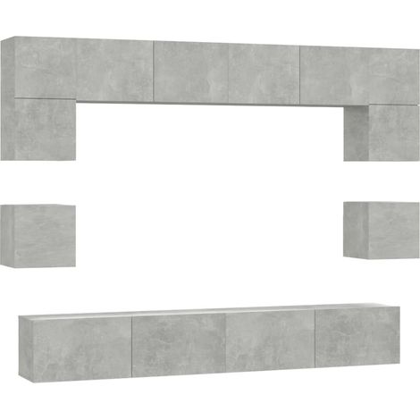 Set di mobili mobile buffet TV televisione soggiorno camera da letto soggiorno 8 pezzi MDF grigio 020025250