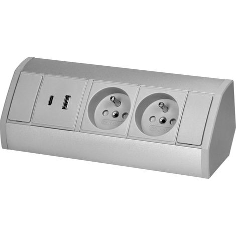 Orno Gniazdo Meblowe enchufe 2P+Z gris-plata USB