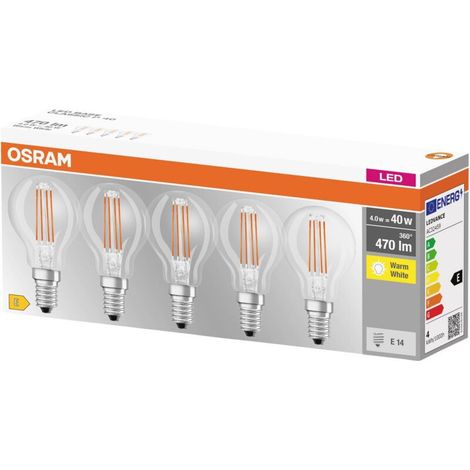 LED filament sphérique 4W E14 blanc chaud boite de 5 - LED filament sphérique 4W E14 blanc chaud boite de 5 (1/5)