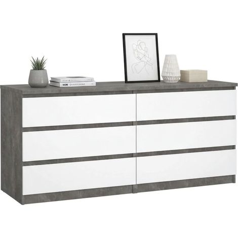 Dmora - Kommode Giselle, Wohnzimmerbuffet, Wohnzimmer-Sideboard, Moderne Küchen-Speisekammer, 154x50 h70 cm, Zement und Glänzendes Weiß