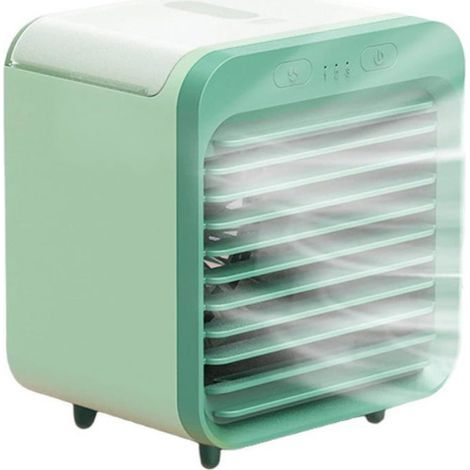 Mini Ventilateur Climatiseur Eau Portable USB Rechargeable 3 Vitesses avec Boîte à Glace Pour Bureau Maison Vert
