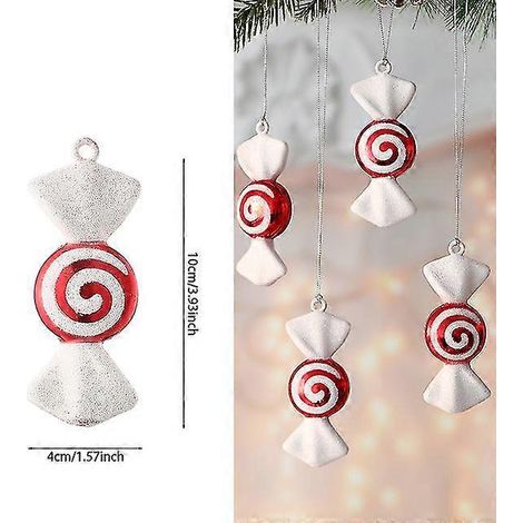 1 boule de Noël suspendue, rouge et blanche, en forme de canne à sucre, pour la maison, les fêtes et le sapin de Noël. Décorations pour Noël et le Nouvel An 2024. (1/5)
