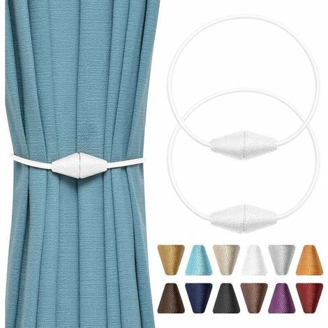 Set di 2 fermatende magnetici (bianchi) fatti a mano in corda intrecciata, pratici e decorativi per tende di casa e ufficio. (1/4)