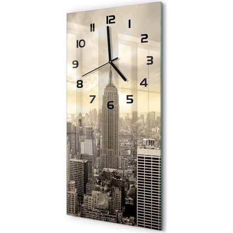 Horloge Murale Verticale Mouvement Fluide Verre Trempé Silencieuse Manhattan, New York 30x60 cm (1/5)