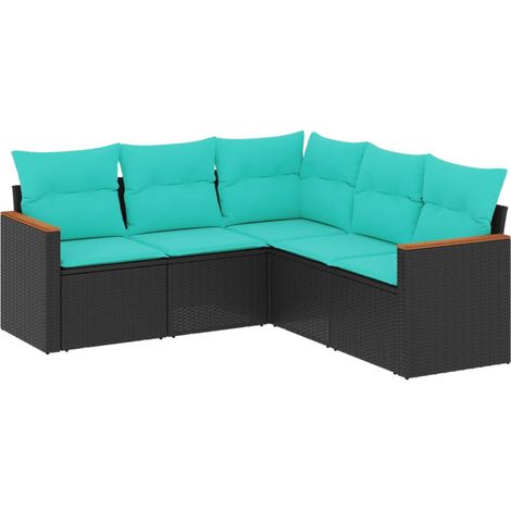 5-teiliges Gartensofa-Set mit Kissen, schwarzes Polyrattan vidaXL (1/5)