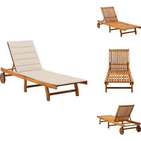Sonnenliege mit Auflage Akazie Massivholz - Holz-Sonnenliege - Gartenliege - Lounge Chair - Akazienholzsitzgelegenheit - Sonnenschirmtisch (1/5)