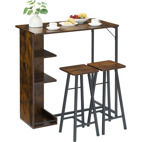 Ensemble Table de Bar avec Tabourets, Table à Manger Debout avec 2 chaises de Bar 3 Étagères, 91x91x51CM,Table Haute Bar et 2 tabourets pour Salle à Manger, pour Salle à Manger, Cuisine, marron (1/5)