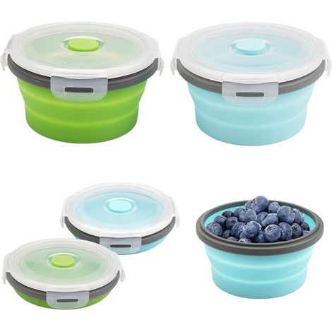 Ciotole pieghevoli Ciotole portatili e pieghevoli in silicone Contenitori per alimenti Ciotola rotonda e pieghevole con coperchio Senza BPA 350 ml (1/5)