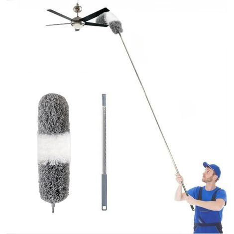 Teleskop-Staubwedel, grau-weiß, ausziehbare Dachrinnenbürste, Edelstahlgriff von 83 bis 250 cm, für Staub und Tierhaare (1/5)