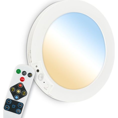 Briloner LED Wandleuchte ohne Stromanschluss mit Akku Ø19x1,5 cm Rund 4W 300lm 3000K-6500K Warmweiß bis Tageslichtweiß Bewegungsmelder Weiß - Wandlampe Wohnzimmer Flur (1/5)