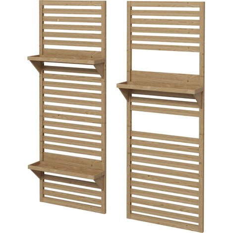 Lot de 2 support plantes intérieur porte plante intérieure avec étagères et treillis 60 x 18 x 170 cm bois naturel