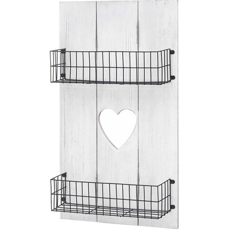 Étagère murale HWC-D42, panneau mural, étagère avec petits paniers, blanc, shabby, bois massif - 70x40x10cm