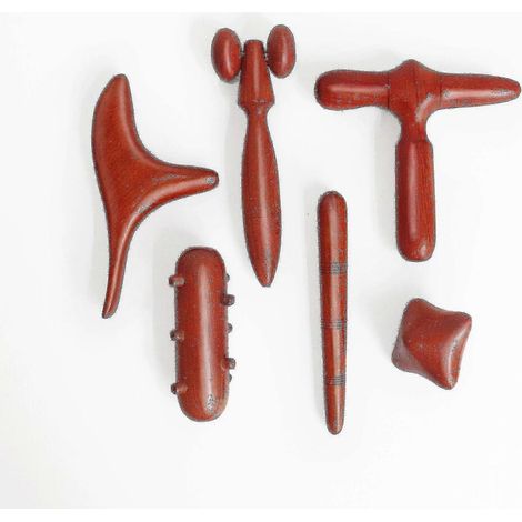 Ensemble de 6 bâtonnets de massage thaïlandais traditionnels en bois rouge pour les mains, la tête, les pieds, le visage et le corps (6 pièces, rouge) Xxf-AquaForge (1/2)