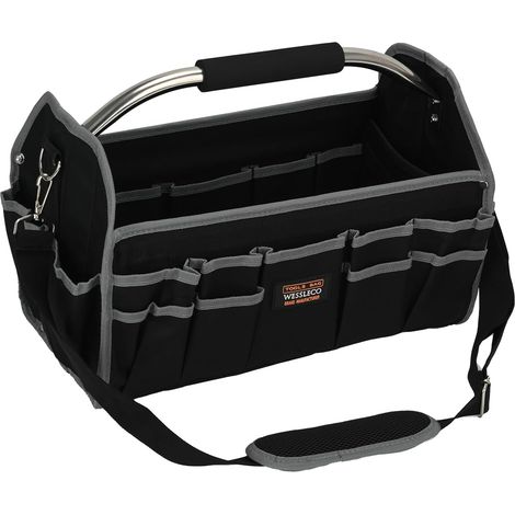 Sac à outils ouvert pour électricien – Organiseur multi-poches de grande capacité avec poignée robuste et bandoulière réglable Rangement d'outils portable pour professionnels Cadeaux pour homme (1/5)