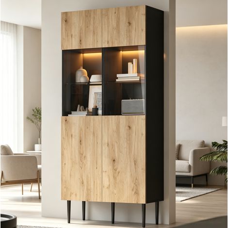 Mueble vitrina con LED 80x35x180 cm MDF OKMYHOME