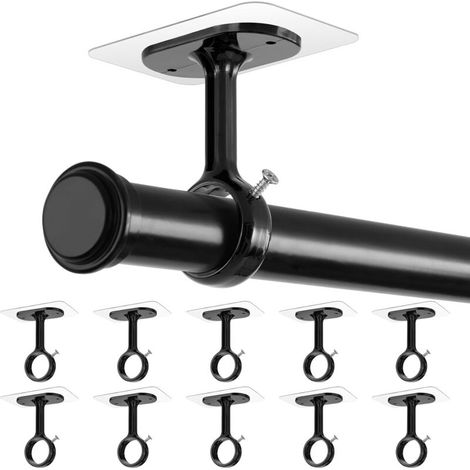 Supports de tringle à fixation plafond sans perçage – Lot de 10 crochets adhésifs robustes et réglables, pour tringles jusqu’à 3 cm, adaptés aux rideaux et placards (1/5)