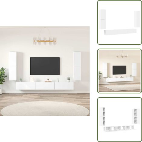7-tlg. TV-Schrank-Set Weiß Holzwerkstoff - TV-Schrank - Holzwerkstoff Möbel - Wohnzimmer Dekoration - Wandmontage Regal - Fernsehtisch (1/5)