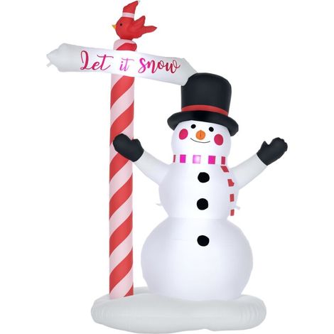 Bonhomme de neige gonflable avec pancarte 3 LED polyester imperméable hauteur 213 cm blanc (1/5)