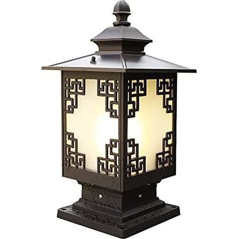 Lampadaire rétro sur pied, éclairage extérieur, lanterne étanche en aluminium et verre, style européen, culot à vis E27, idéal pour jardin, pelouse ou villa.