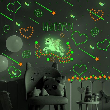 Leuchtende Einhorn- und Regenbogen-Wandaufkleber für die Decke, Kinder- und Mädchenzimmer (1/5)