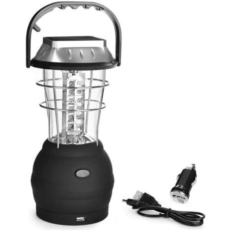 Lanterne solaire, lampe de camping LED ultra lumineuse, 2 modes d'éclairage réglables, 5 méthodes de charge, avec dynamo à manivelle, longue durée d'éclairage pour le camping, la randonnée, la pêche, (1/4)