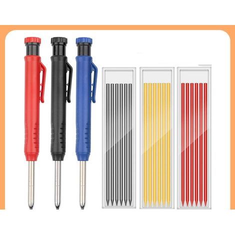 Crayon Chantier,Crayon Charpentier,Porte mine chantier,3 Crayons Charpentier avec 18 mine crayon chantier-convient pour dessins architecturaux et la menuiserie,outils dessin DIY (1/5)