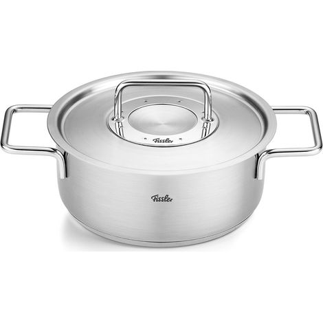 Fissler Pure Collection - Pentola per arrosto in acciaio inox (diametro 20 cm, 2,4 L) con coperchio in vetro, scala graduata interna, compatibile induzione (1/3)