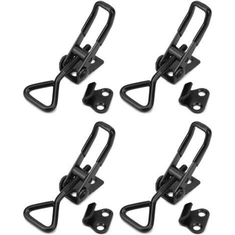 4 Stück. Kippriegel aus Kohlenstoffstahl, Hebelverschluss, Tragkraft 100 kg für Kisten, Truhen, Schränke (95 mm, schwarz) (1/4)