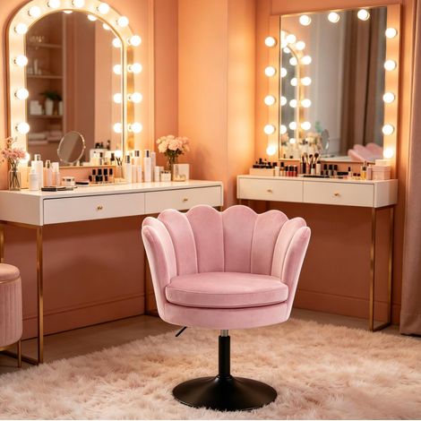 Chaise de maquillage pivotante 61,5x65x71-83 cm rose, hauteur réglable, velours et métal MEUBLIV (1/5)