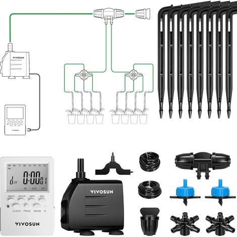 Kit d'Irrigation par Goutte-à-Goutte Automatique, Puissance de Sortie 15W, Kit de Culture Tout-en-Un — Comprend Pompe, Minuterie et Régulateur (1/5)