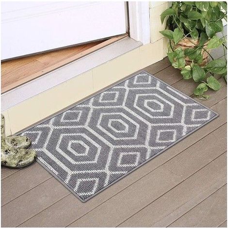 Paillasson de Porte Anti-Salissures Résistant à l'usure Tapis à Profil Bas Faciles à Nettoyer avec Support en Caoutchouc (1/5)