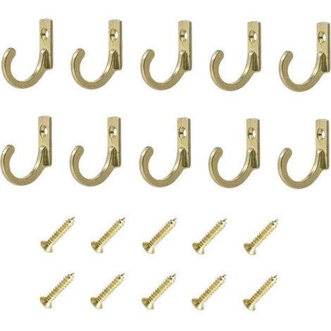 10 ganci singoli da parete in lega di zinco, piccoli ganci appendiabiti, per cappelli, asciugamani, chiavi, sciarpe, gioielli, vestiti, con viti (oro) (1/5)