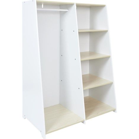 Paris Prix – Armoire enfant blanche 120cm – Bois MDF et pin – Avec étagères et penderie – Style scandinave (1/4)