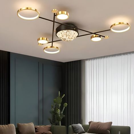 Lustre LED Cristal 38W 6 Elements Lumiere Gradable Noir Dore (1/5)